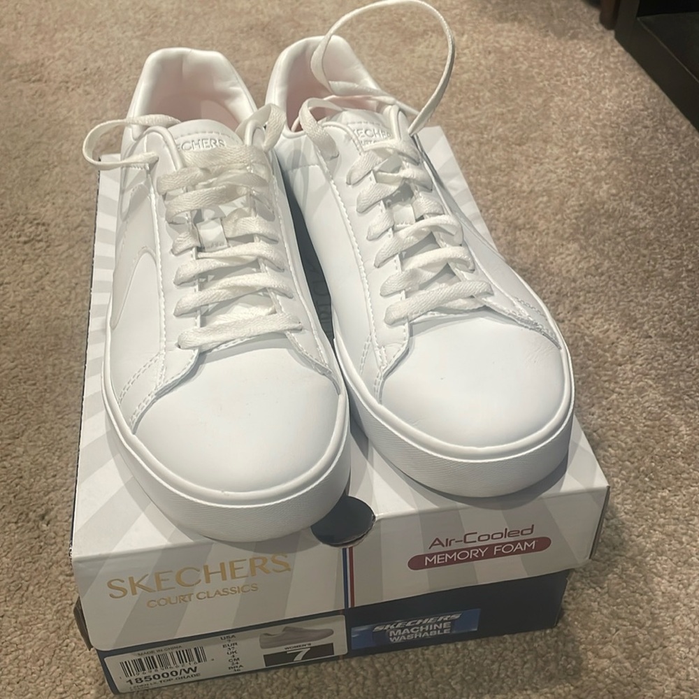 Skechers Court Classics White Leather Tennis Shoes